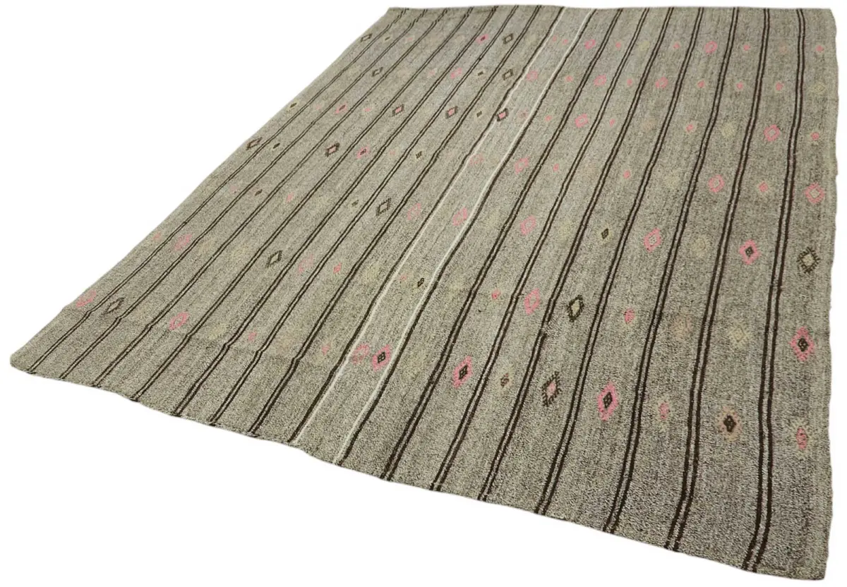 Kıl Çizgili Gri Keçi Kılı İpliğinden El Dokuma Kilim-202x275 - Görsel 3