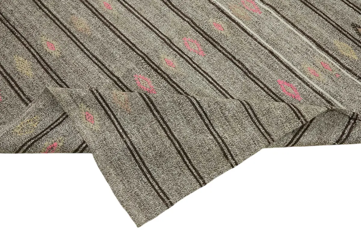 Kıl Çizgili Gri Keçi Kılı İpliğinden El Dokuma Kilim-202x275 - Görsel 6