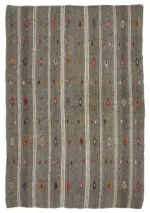 Kıl Çizgili Gri Keçi Kılı İpliğinden El Dokuma Kilim-205x295