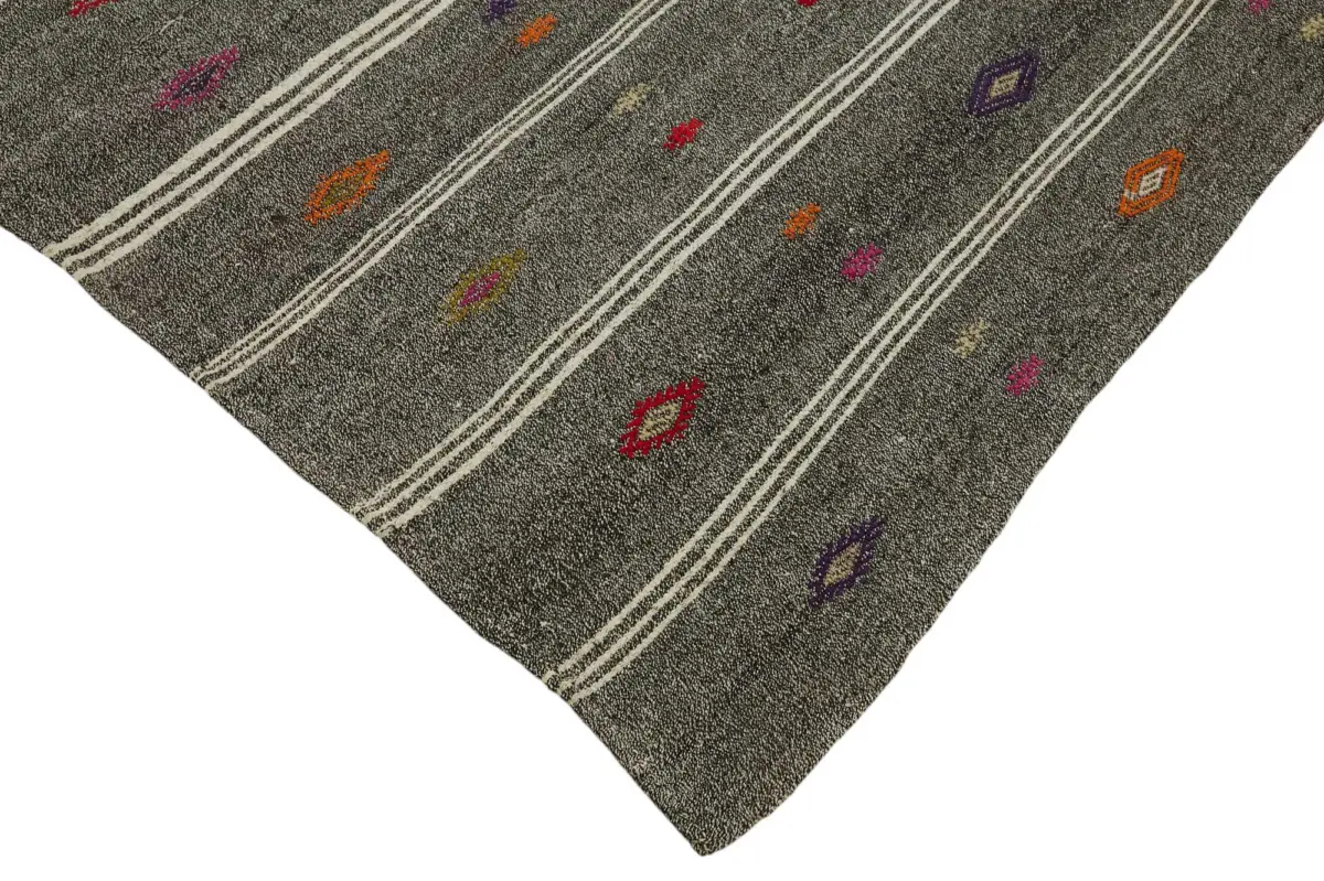 Kıl Çizgili Gri Keçi Kılı İpliğinden El Dokuma Kilim-205x295 - Görsel 4