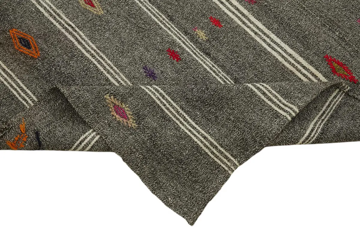 Kıl Çizgili Gri Keçi Kılı İpliğinden El Dokuma Kilim-205x295 - Görsel 6