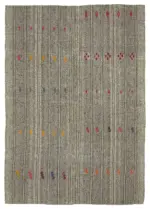 Kıl Çizgili Gri Keçi Kılı İpliğinden El Dokuma Kilim-202x281