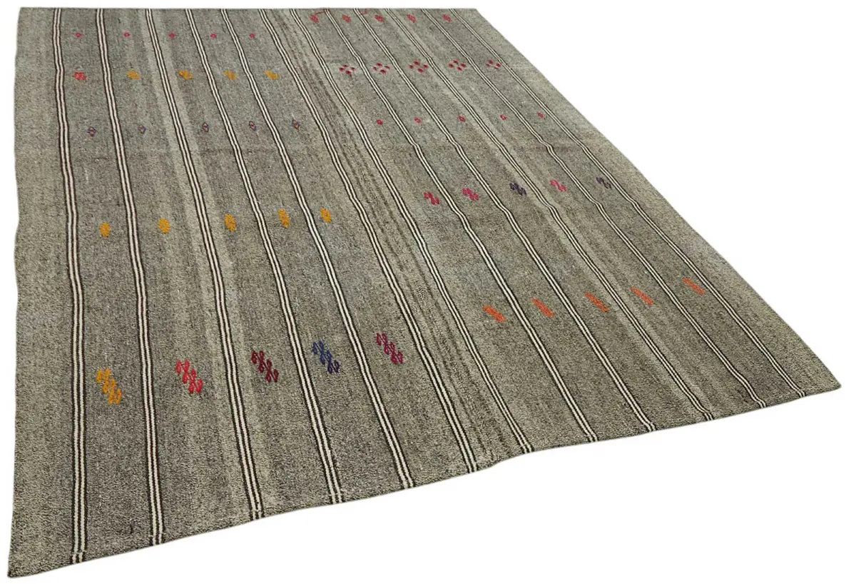 Kıl Çizgili Gri Keçi Kılı İpliğinden El Dokuma Kilim-202x281 - Görsel 2