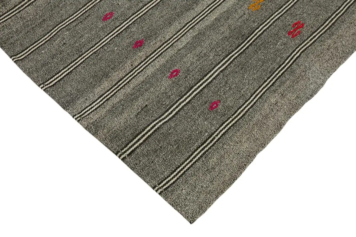 Kıl Çizgili Gri Keçi Kılı İpliğinden El Dokuma Kilim-202x281 - Görsel 4