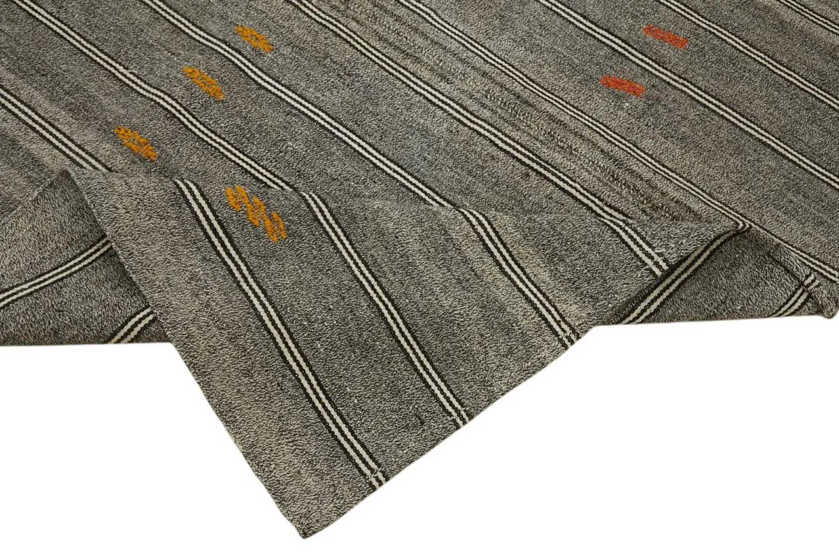 Kıl Çizgili Gri Keçi Kılı İpliğinden El Dokuma Kilim-202x281 - Görsel 6