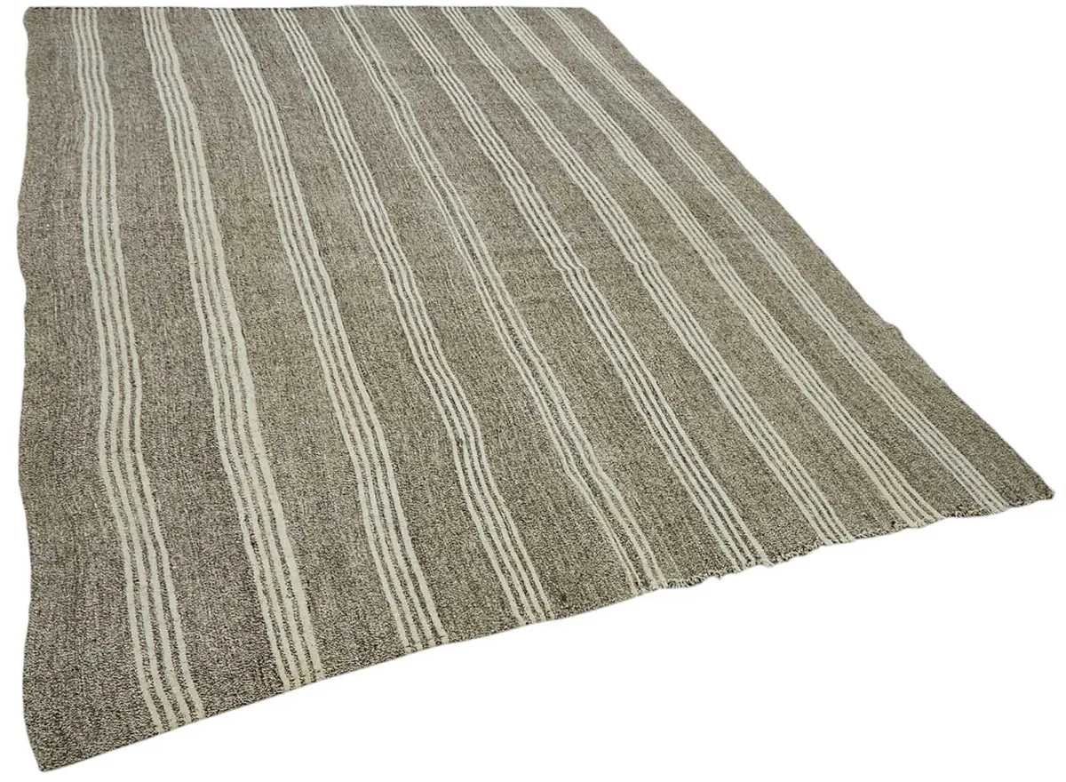Kıl Çizgili Gri Keçi Kılı İpliğinden El Dokuma Kilim-198x283 - Görsel 2