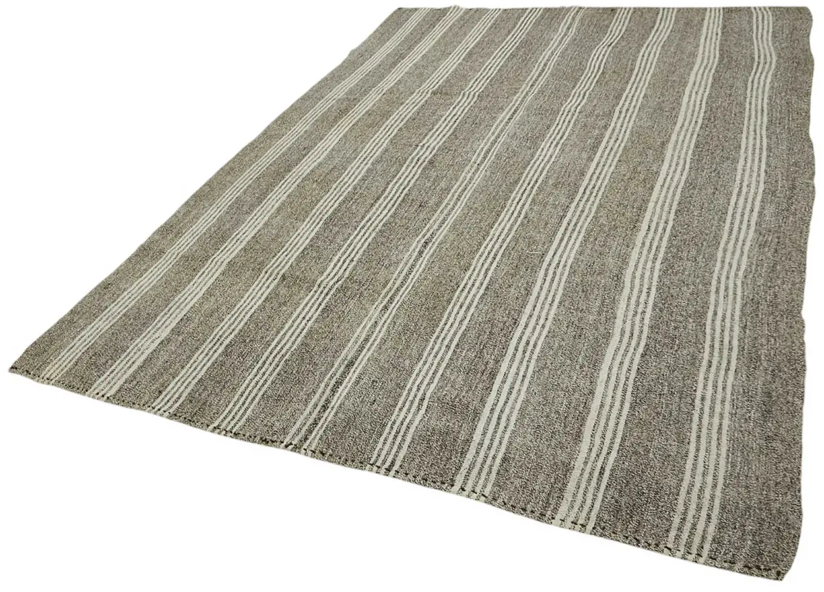 Kıl Çizgili Gri Keçi Kılı İpliğinden El Dokuma Kilim-198x283 - Görsel 3