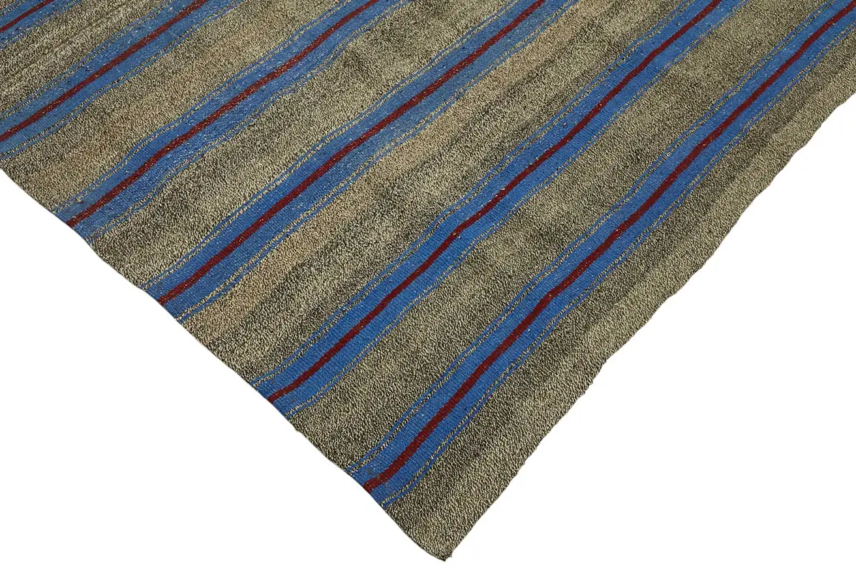 Kıl Çizgili Mavi Keçi Kılı İpliğinden El Dokuma Kilim-213x300 - Görsel 4