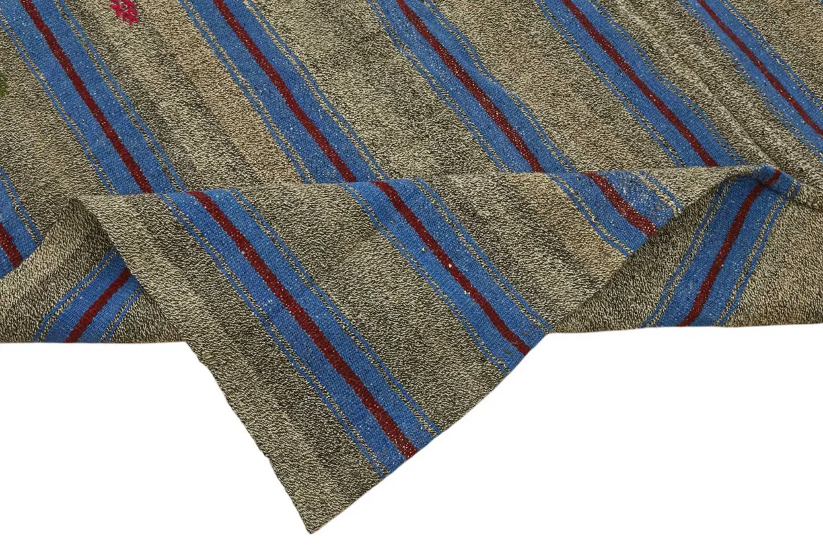 Kıl Çizgili Mavi Keçi Kılı İpliğinden El Dokuma Kilim-213x300 - Görsel 6