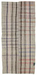 Kıl Çizgili Gri Keçi Kılı İpliğinden El Dokuma Kilim-168x360