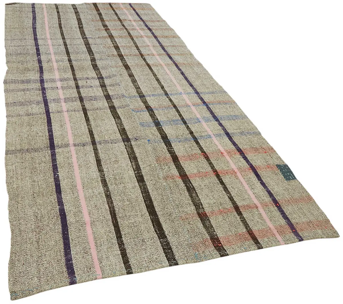 Kıl Çizgili Gri Keçi Kılı İpliğinden El Dokuma Kilim-168x360 - Görsel 2
