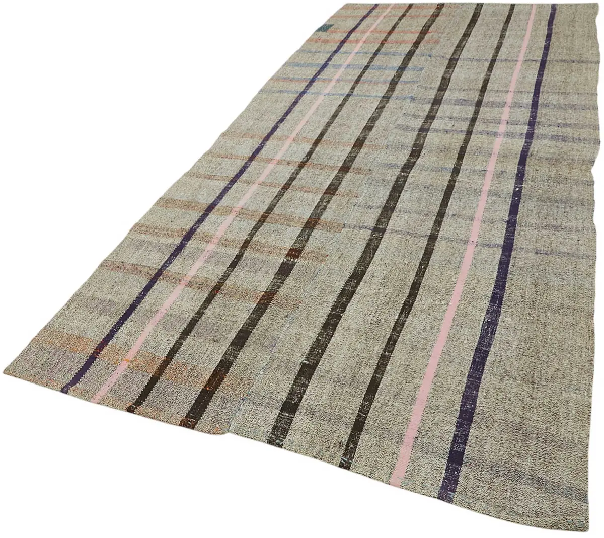 Kıl Çizgili Gri Keçi Kılı İpliğinden El Dokuma Kilim-168x360 - Görsel 3