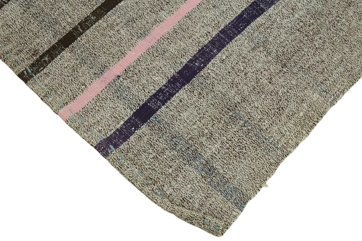 Kıl Çizgili Gri Keçi Kılı İpliğinden El Dokuma Kilim-168x360 - Görsel 4