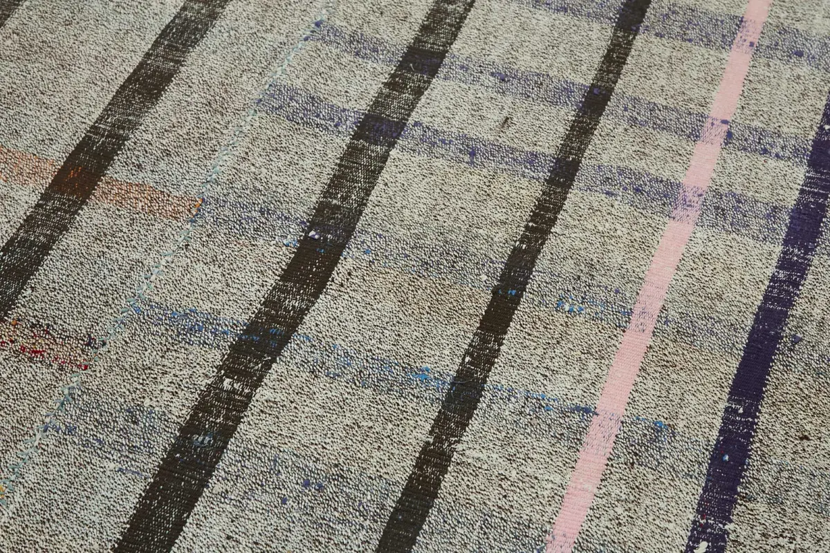 Kıl Çizgili Gri Keçi Kılı İpliğinden El Dokuma Kilim-168x360 - Görsel 5