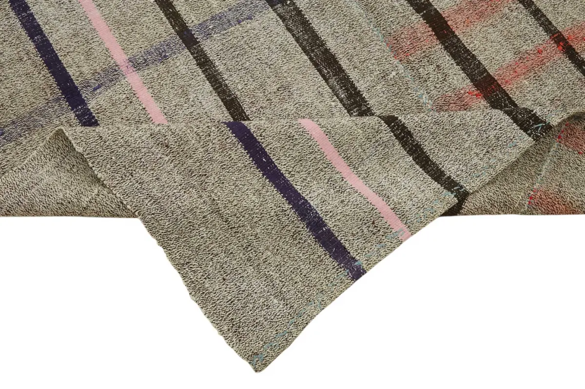 Kıl Çizgili Gri Keçi Kılı İpliğinden El Dokuma Kilim-168x360 - Görsel 6