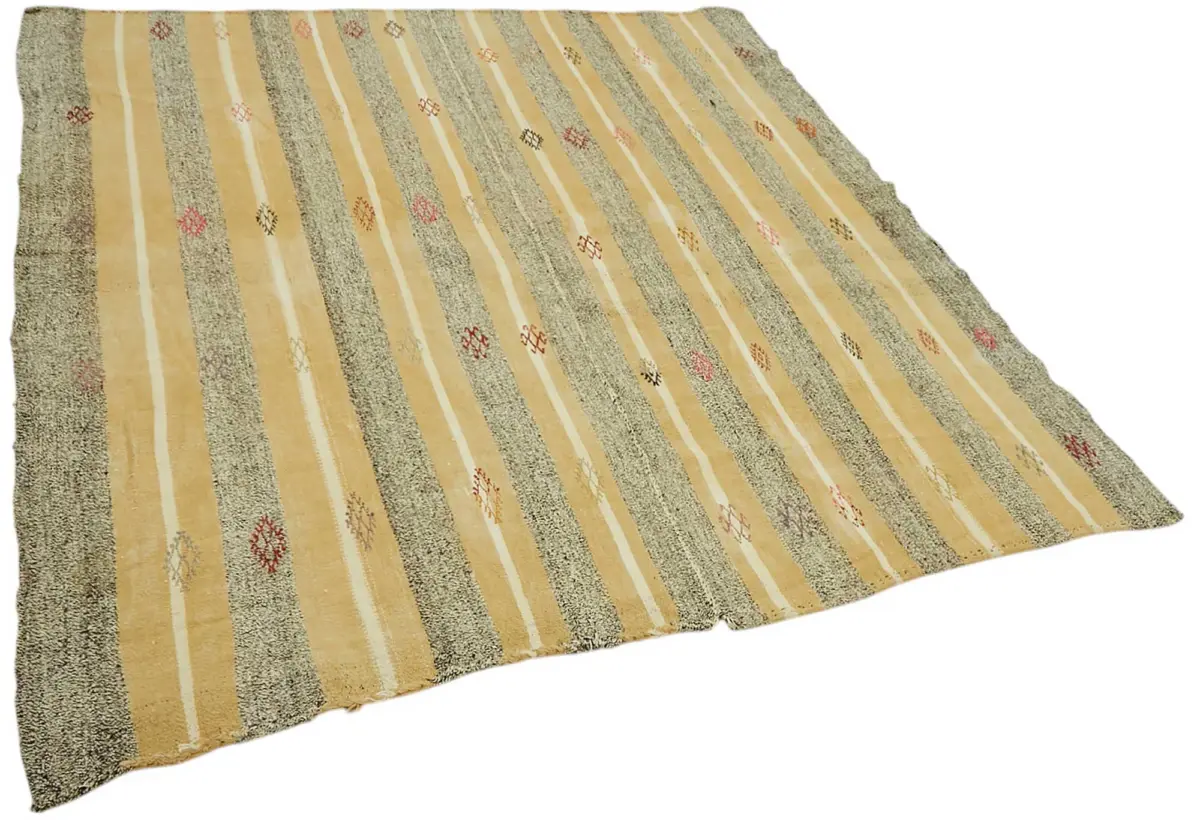 Kıl Çizgili Bej Keçi Kılı İpliğinden El Dokuma Kilim-200x220 - Görsel 2