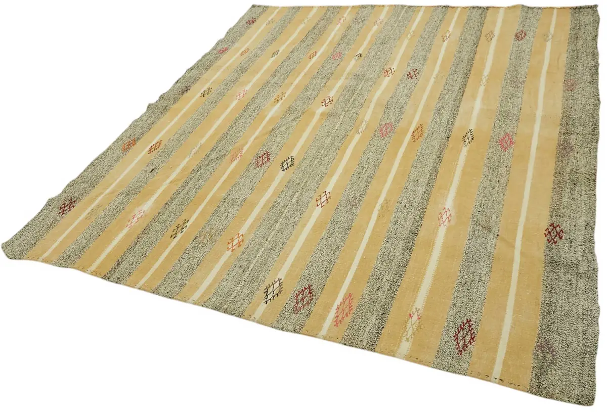 Kıl Çizgili Bej Keçi Kılı İpliğinden El Dokuma Kilim-200x220 - Görsel 3
