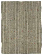Kıl Çizgili Gri Keçi Kılı İpliğinden El Dokuma Kilim-186x243