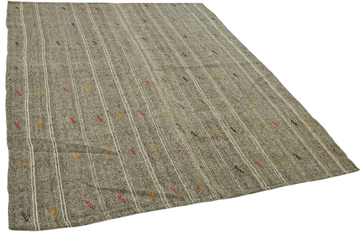 Kıl Çizgili Gri Keçi Kılı İpliğinden El Dokuma Kilim-186x243 - Görsel 2