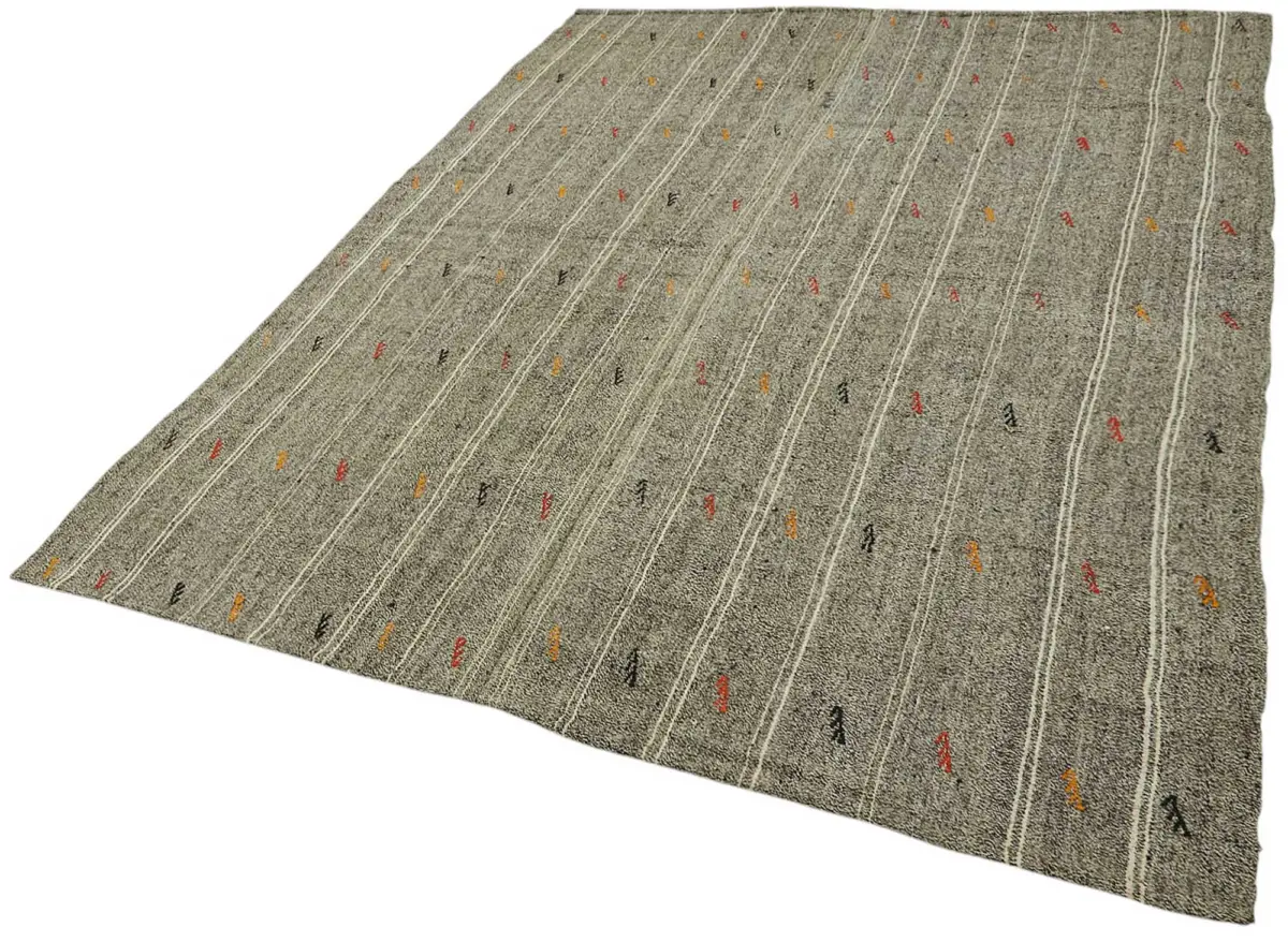 Kıl Çizgili Gri Keçi Kılı İpliğinden El Dokuma Kilim-186x243 - Görsel 3