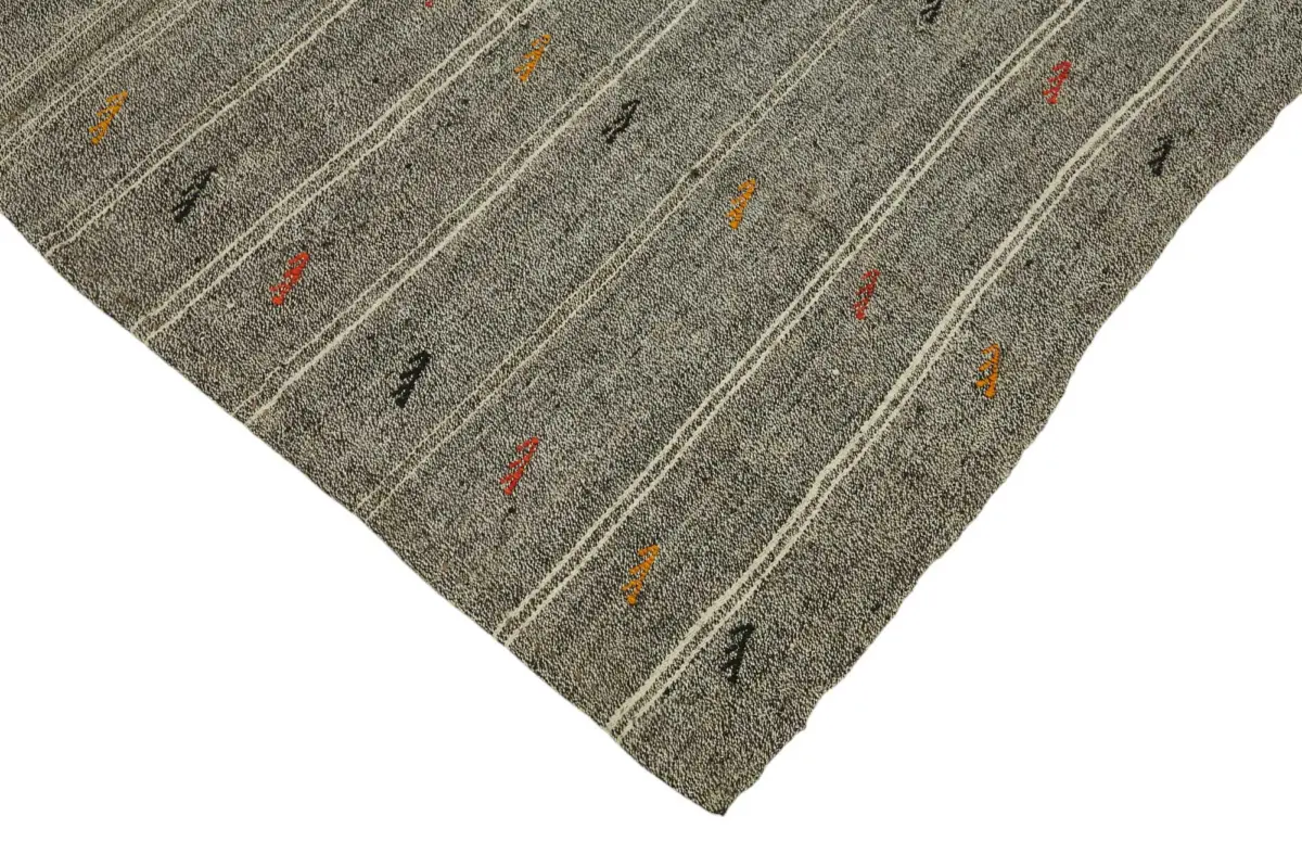 Kıl Çizgili Gri Keçi Kılı İpliğinden El Dokuma Kilim-186x243 - Görsel 4