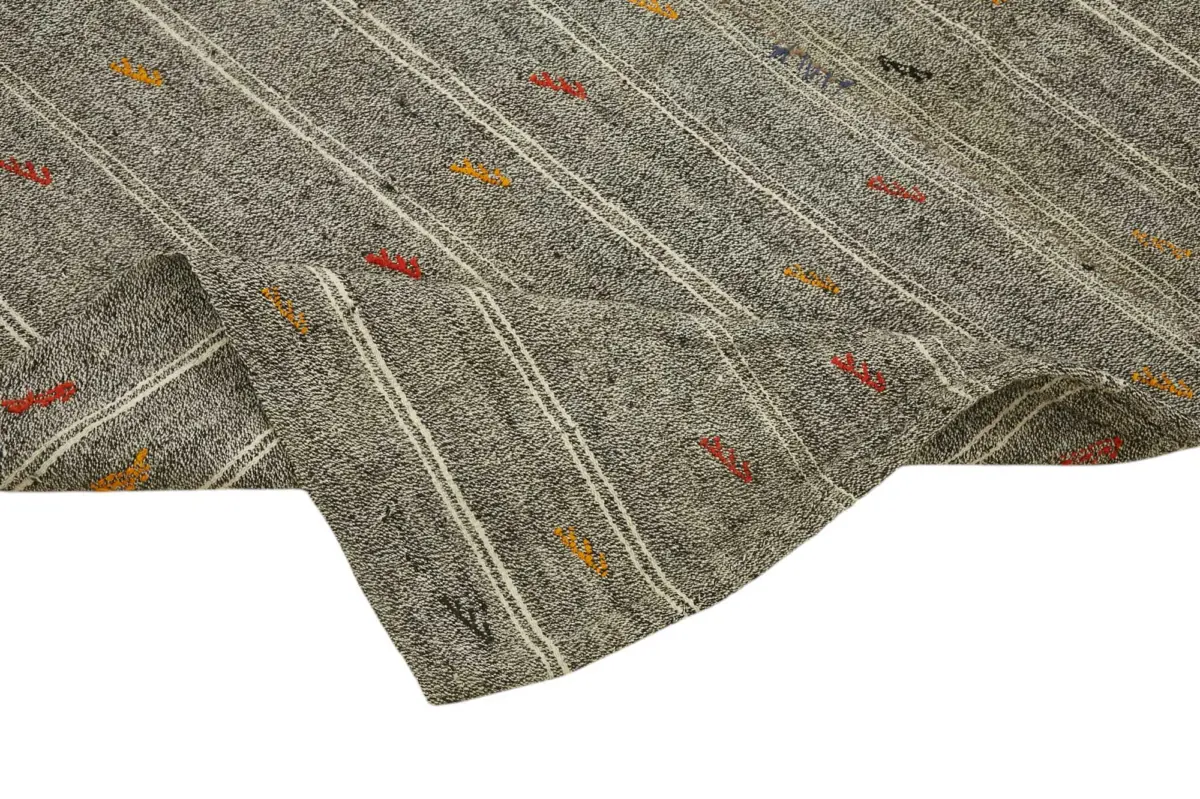 Kıl Çizgili Gri Keçi Kılı İpliğinden El Dokuma Kilim-186x243 - Görsel 6