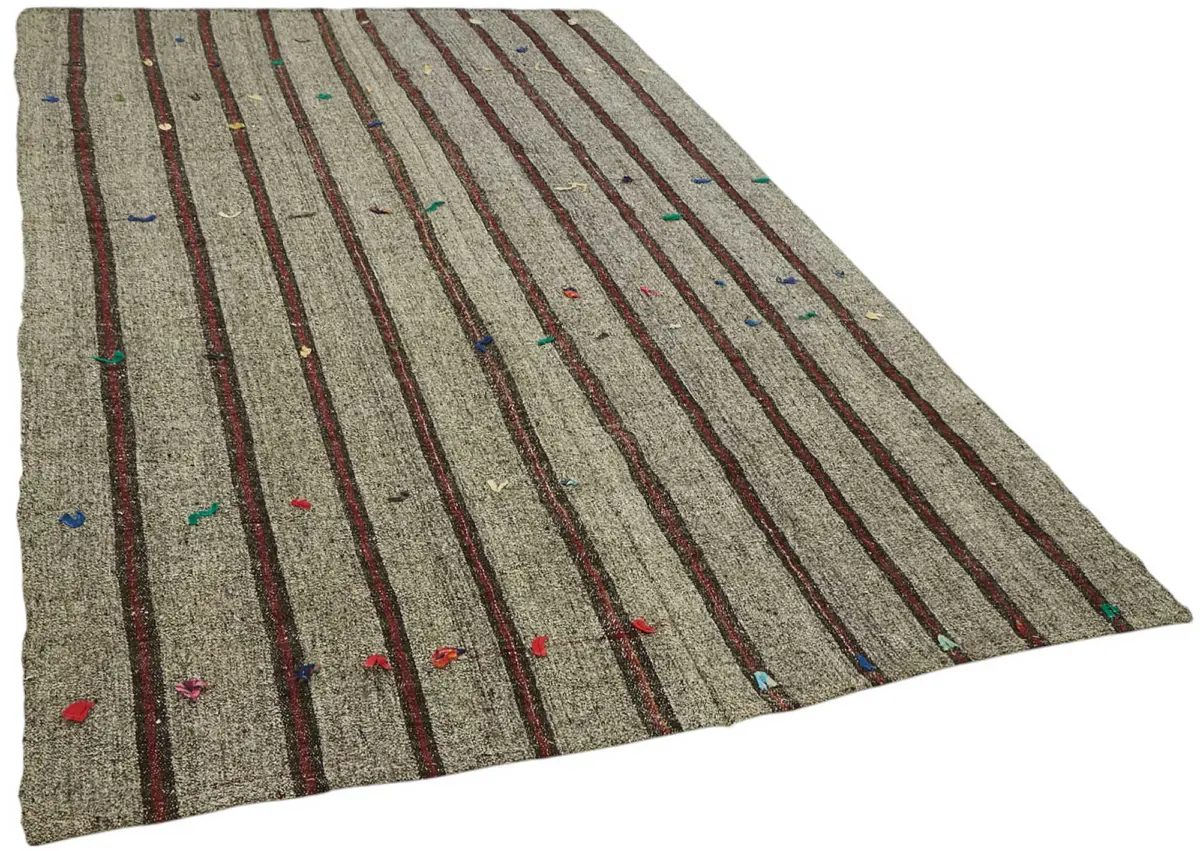 Kıl Çizgili Gri Keçi Kılı İpliğinden El Dokuma Kilim-193x320 - Görsel 2