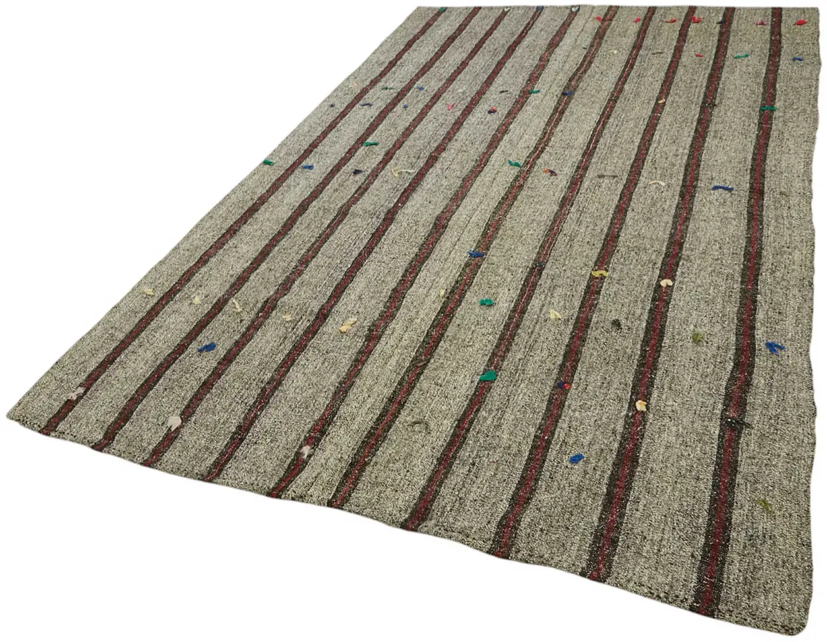 Kıl Çizgili Gri Keçi Kılı İpliğinden El Dokuma Kilim-193x320 - Görsel 3