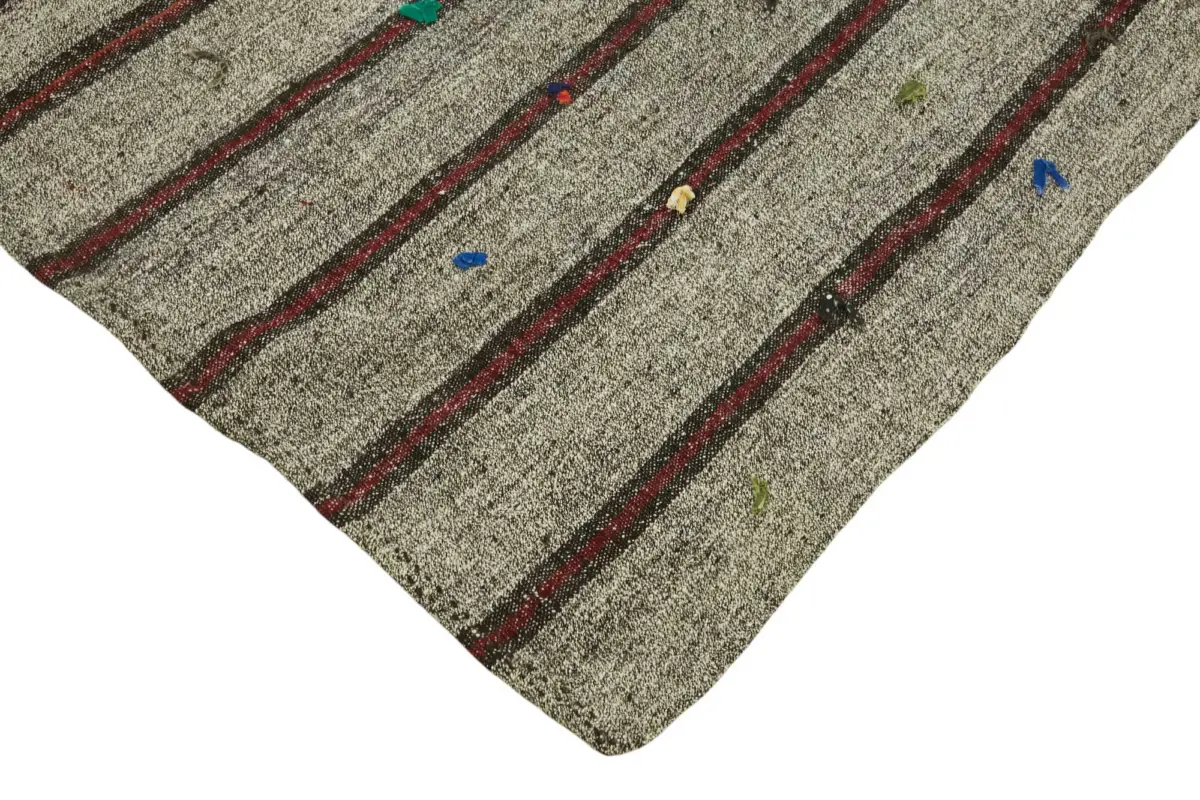 Kıl Çizgili Gri Keçi Kılı İpliğinden El Dokuma Kilim-193x320 - Görsel 4
