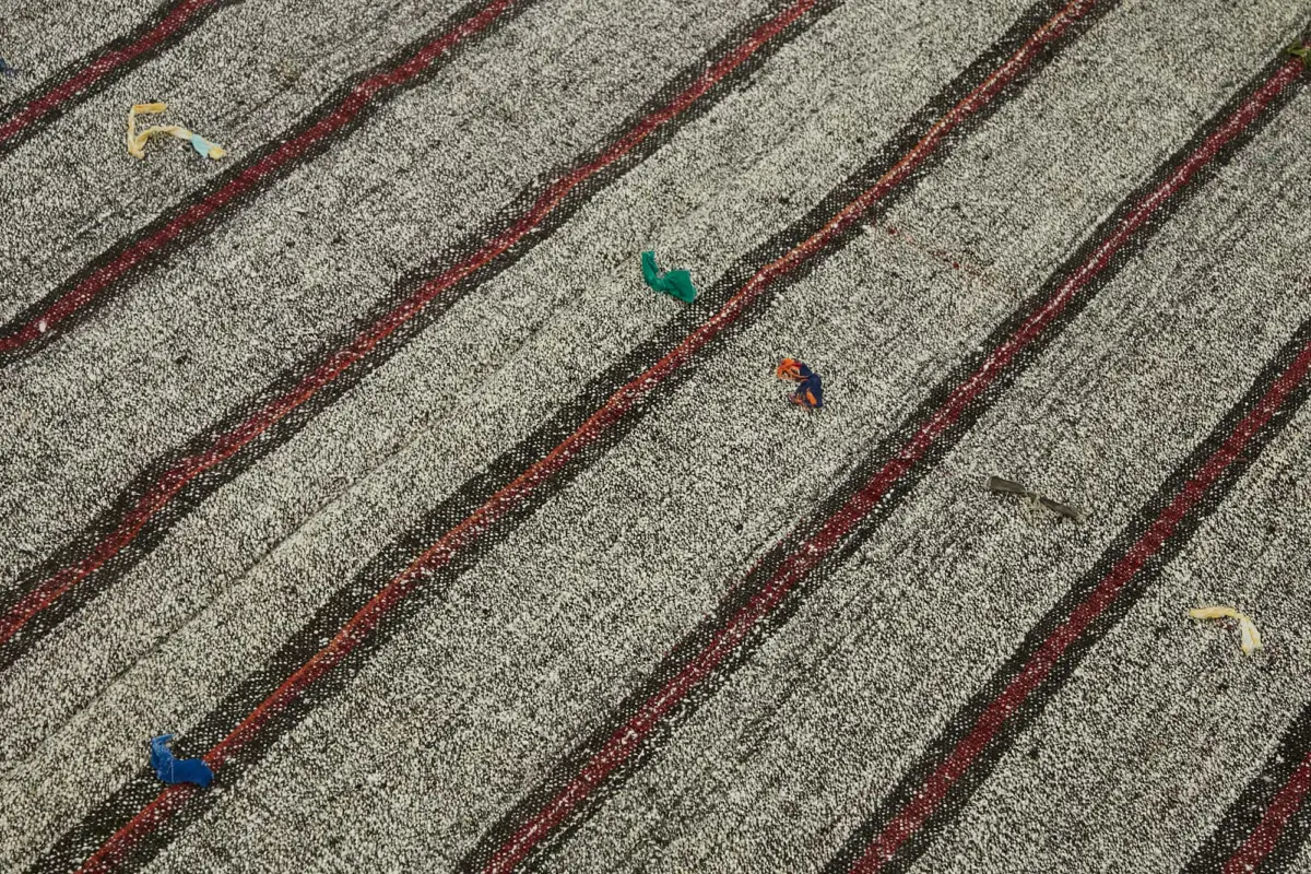 Kıl Çizgili Gri Keçi Kılı İpliğinden El Dokuma Kilim-193x320 - Görsel 5