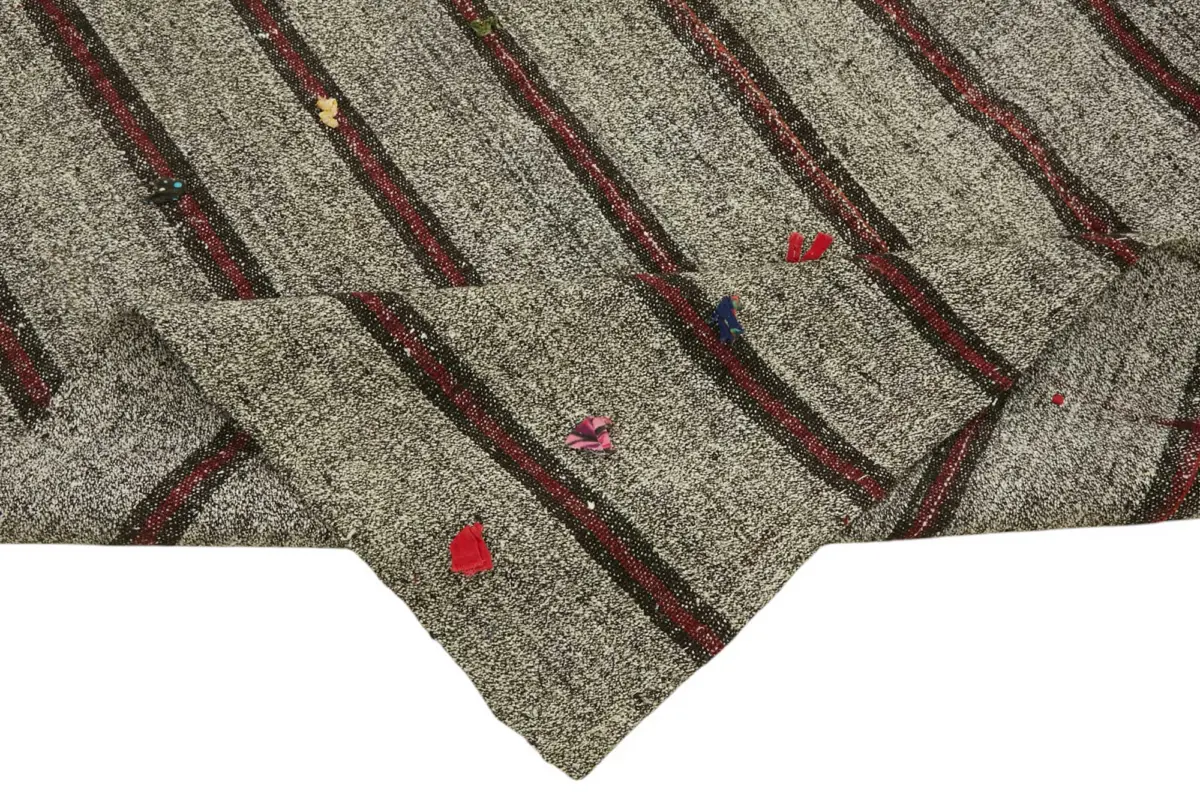 Kıl Çizgili Gri Keçi Kılı İpliğinden El Dokuma Kilim-193x320 - Görsel 6