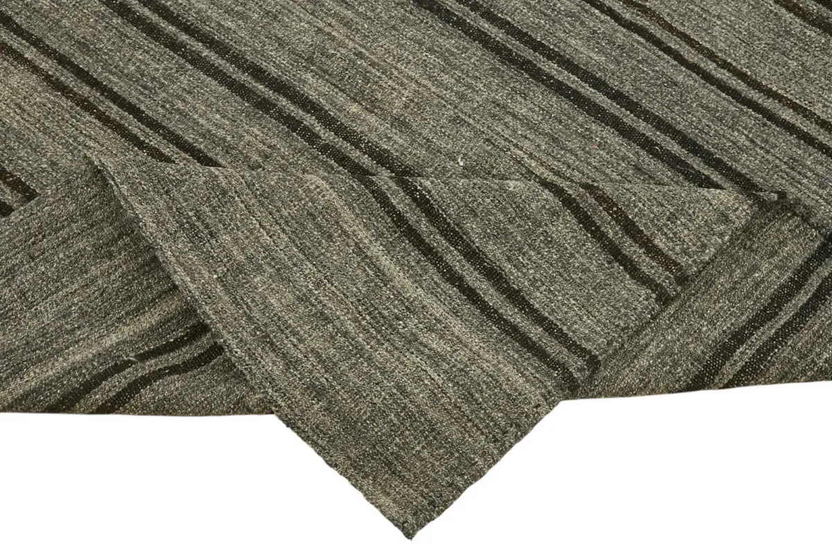 Kıl Çizgili Gri Keçi Kılı İpliğinden El Dokuma Kilim-173x255 - Görsel 6