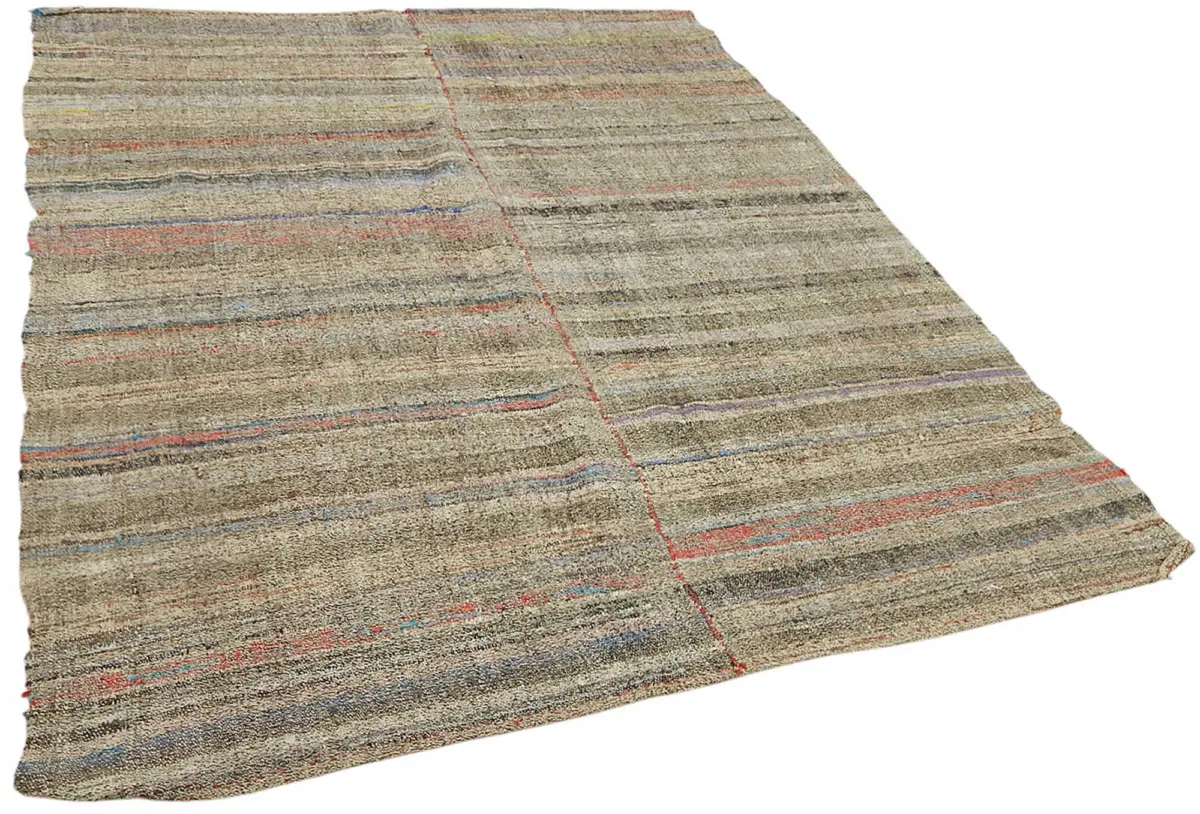 Chaput Çizgili Multi Renk Pamuk Üzerine Yün El Dokuma Kilim-172x230 - Görsel 2