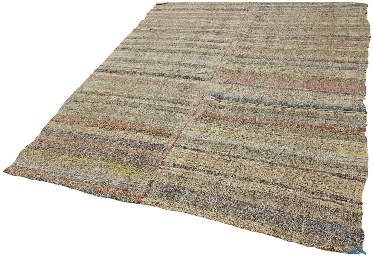 Chaput Çizgili Multi Renk Pamuk Üzerine Yün El Dokuma Kilim-172x230 - Görsel 3