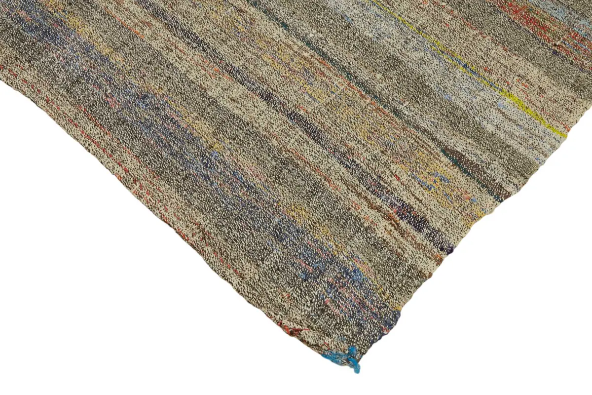 Chaput Çizgili Multi Renk Pamuk Üzerine Yün El Dokuma Kilim-172x230 - Görsel 4
