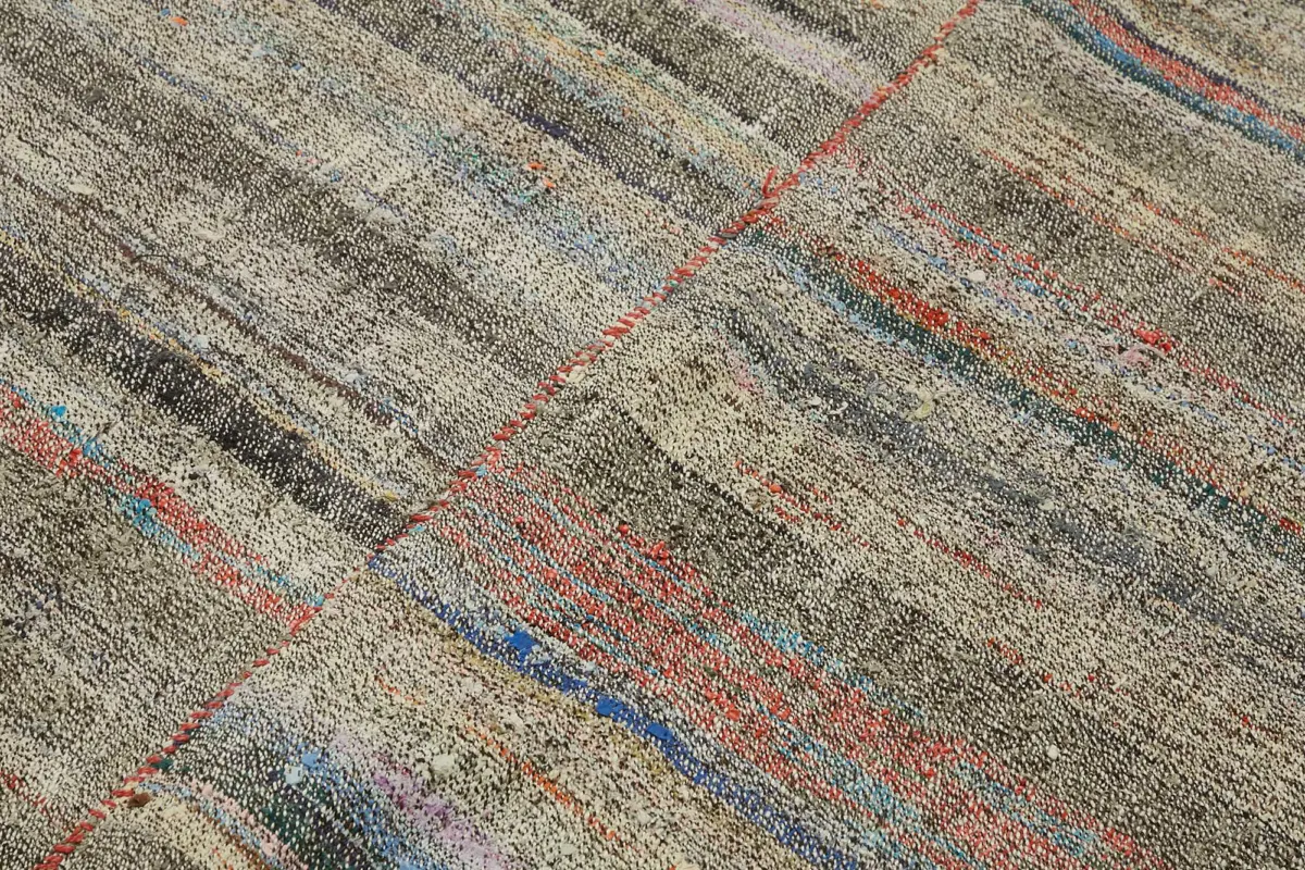 Chaput Çizgili Multi Renk Pamuk Üzerine Yün El Dokuma Kilim-172x230 - Görsel 5