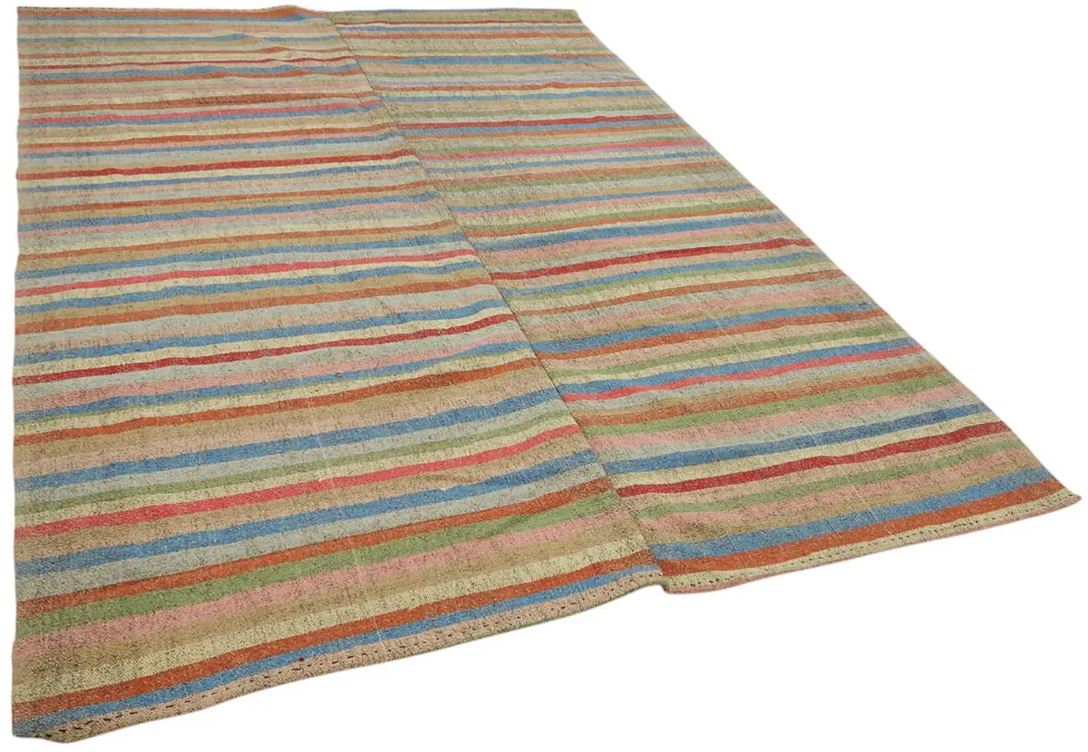 Chaput Çizgili Multi Renk Pamuk Üzerine Yün El Dokuma Kilim-216x313 - Görsel 2