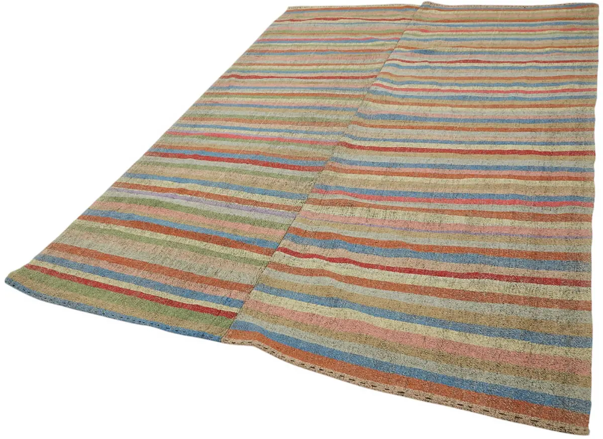 Chaput Çizgili Multi Renk Pamuk Üzerine Yün El Dokuma Kilim-216x313 - Görsel 3