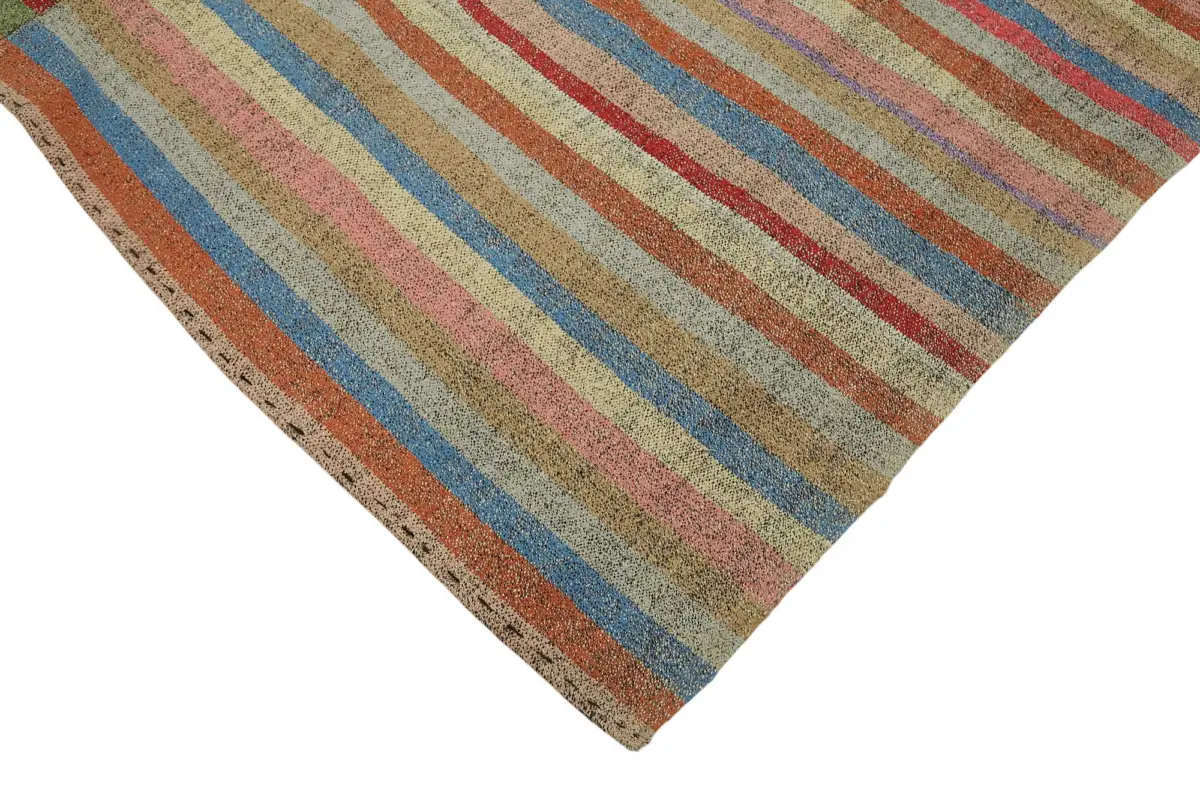 Chaput Çizgili Multi Renk Pamuk Üzerine Yün El Dokuma Kilim-216x313 - Görsel 4