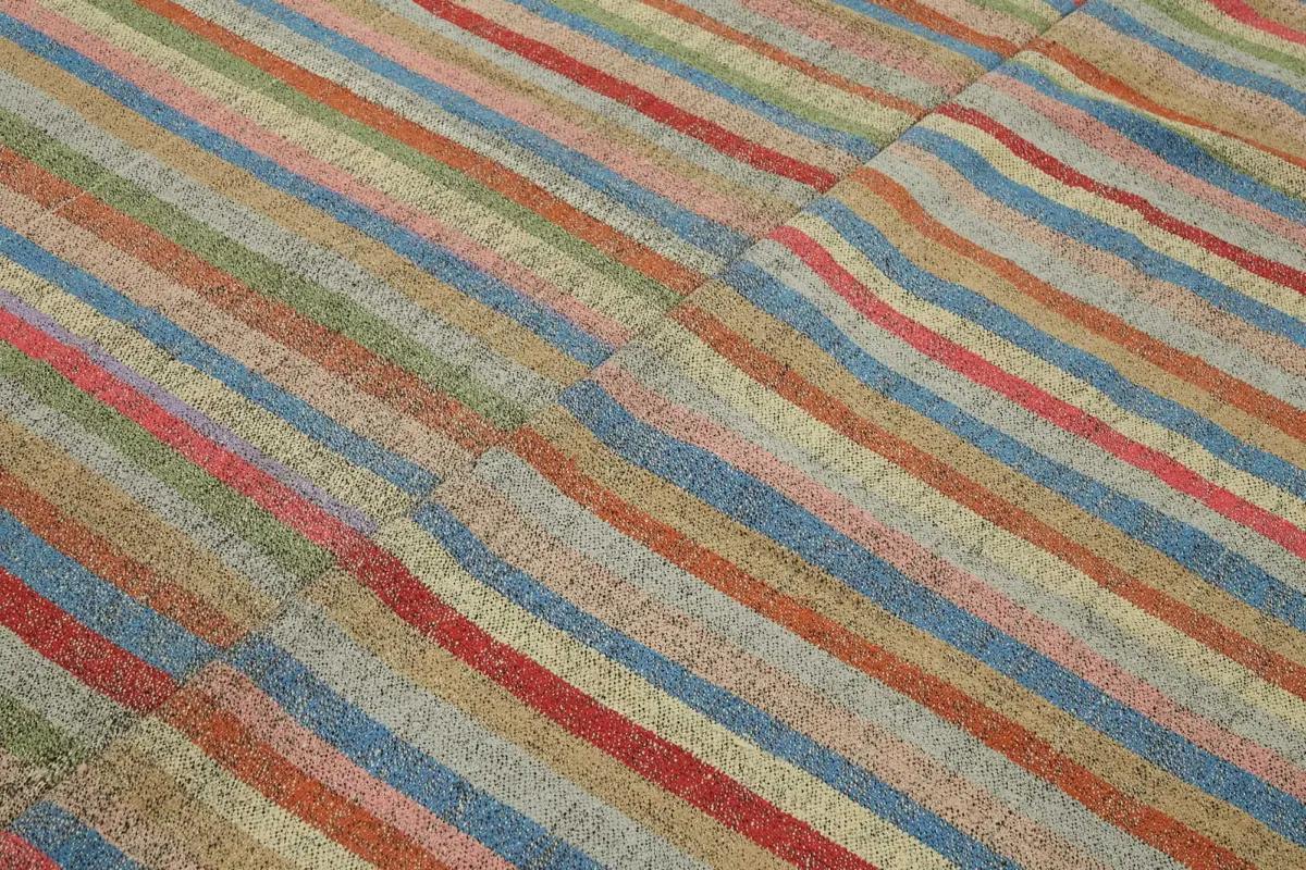 Chaput Çizgili Multi Renk Pamuk Üzerine Yün El Dokuma Kilim-216x313 - Görsel 5