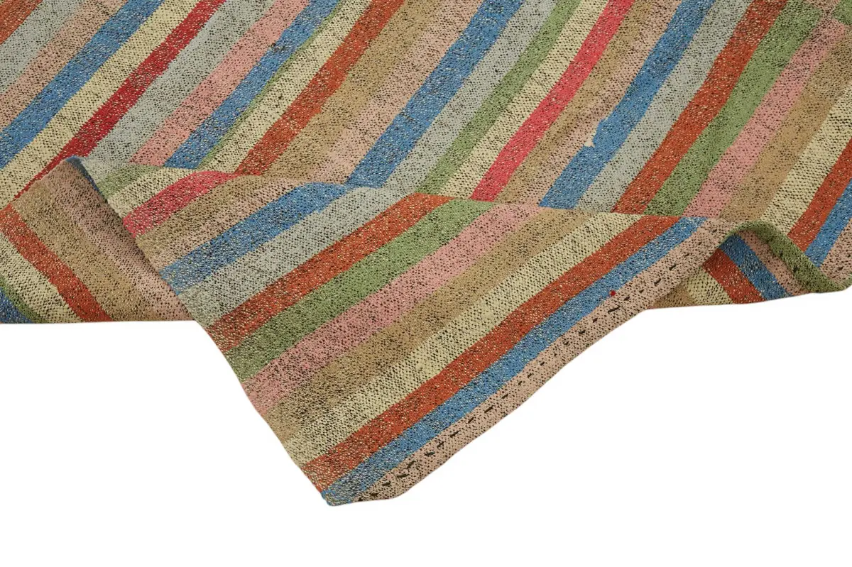 Chaput Çizgili Multi Renk Pamuk Üzerine Yün El Dokuma Kilim-216x313 - Görsel 6