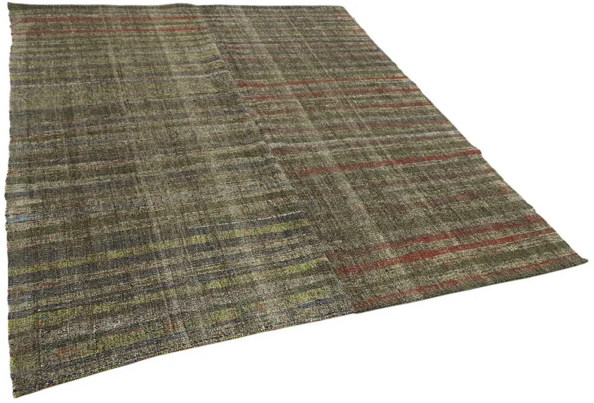 Chaput Çizgili Multi Renk Pamuk Üzerine Yün El Dokuma Kilim-192x230 - Görsel 2