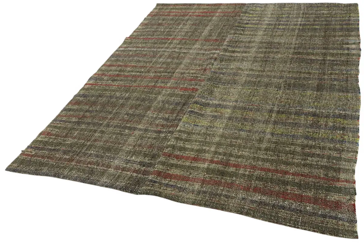 Chaput Çizgili Multi Renk Pamuk Üzerine Yün El Dokuma Kilim-192x230 - Görsel 3