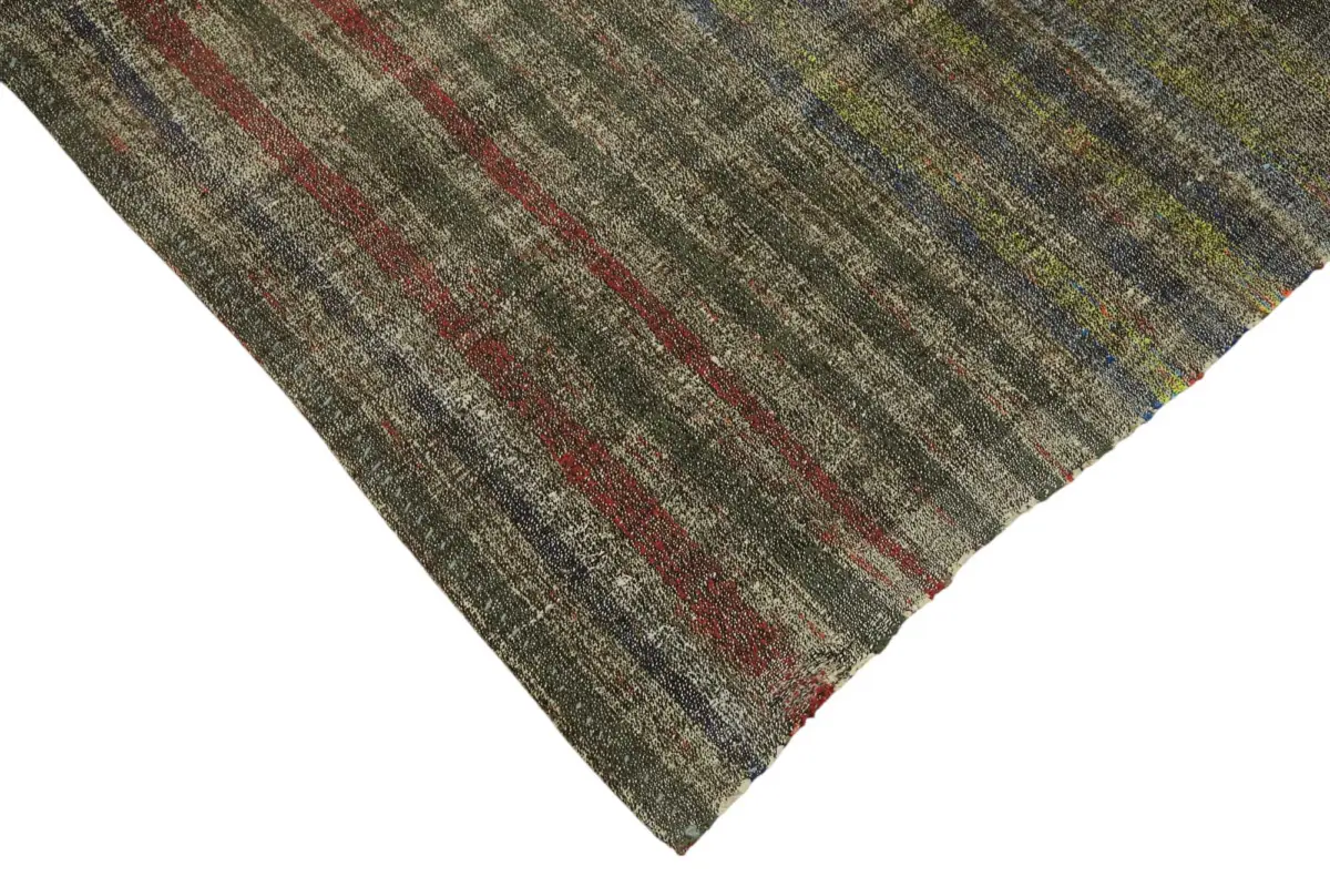 Chaput Çizgili Multi Renk Pamuk Üzerine Yün El Dokuma Kilim-192x230 - Görsel 4