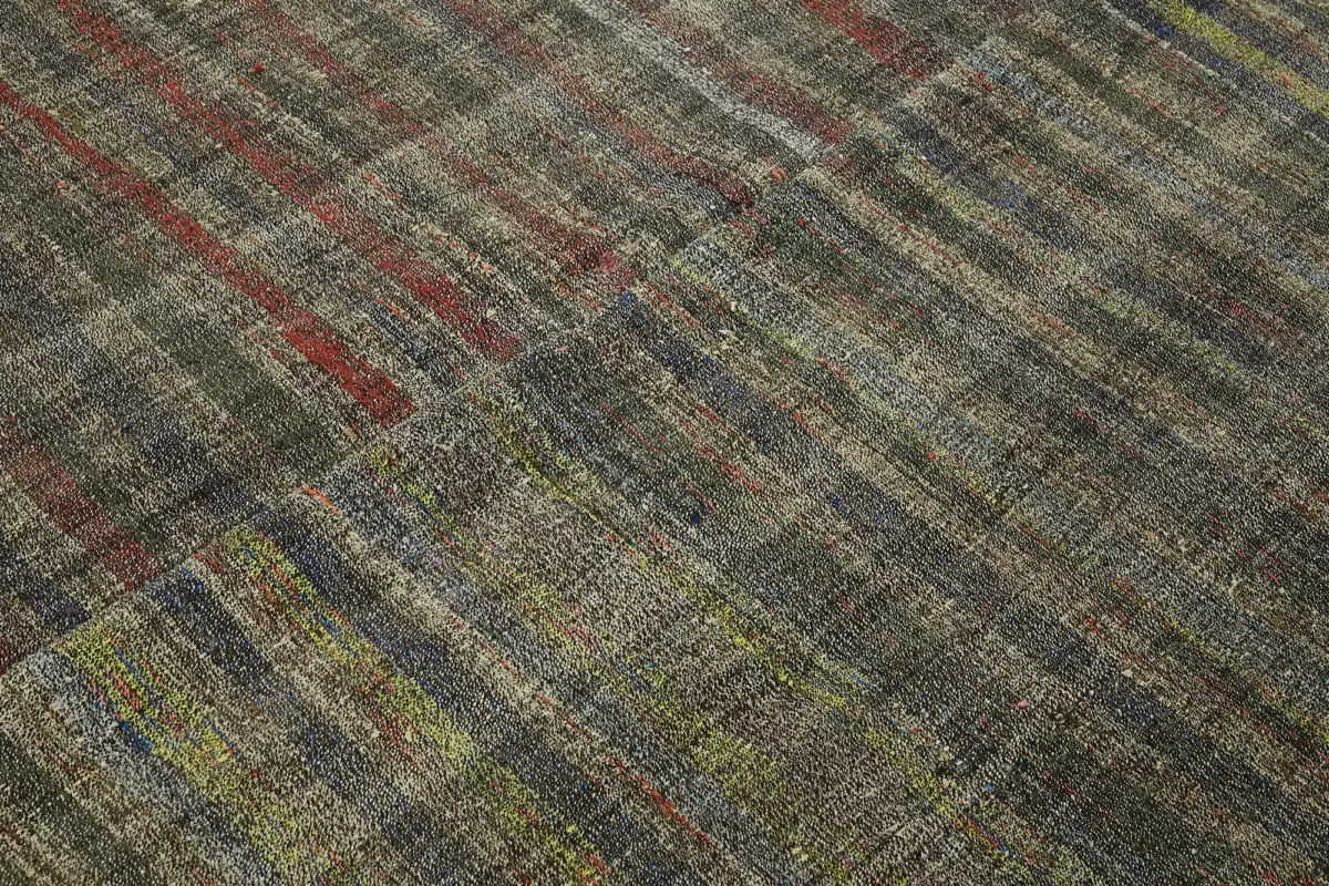 Chaput Çizgili Multi Renk Pamuk Üzerine Yün El Dokuma Kilim-192x230 - Görsel 5