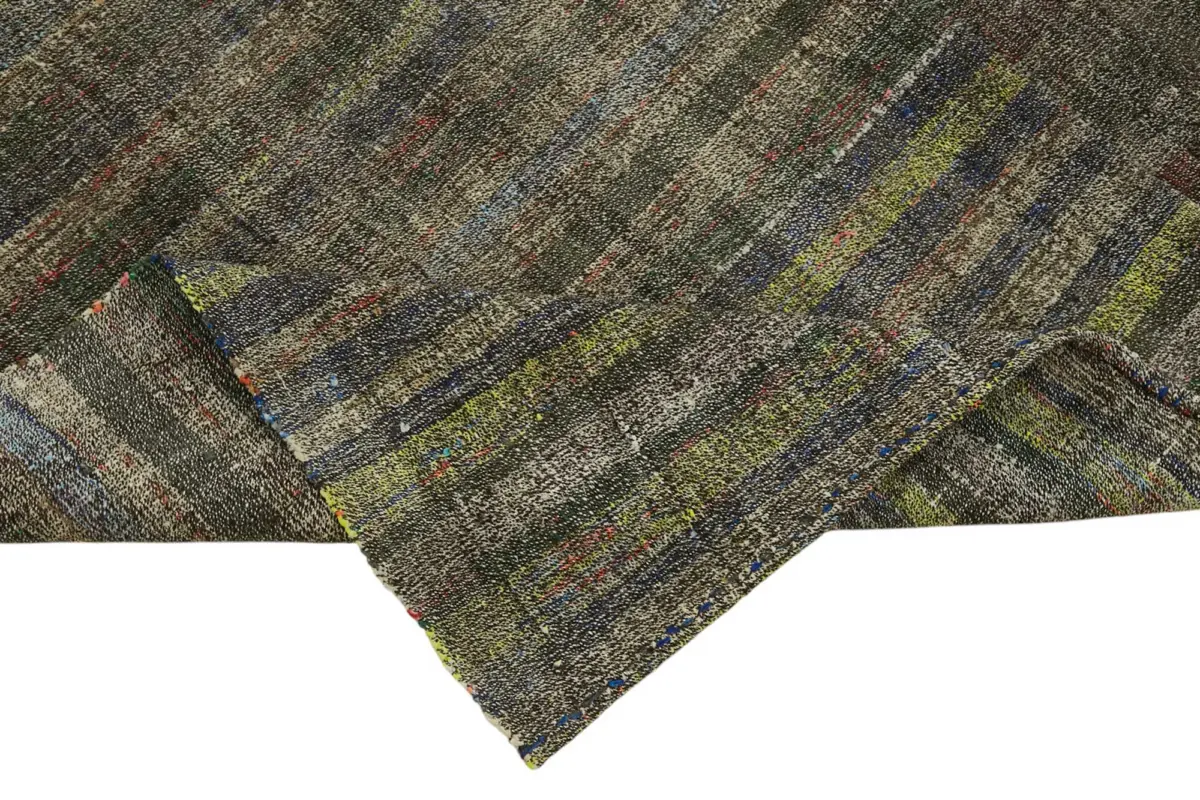 Chaput Çizgili Multi Renk Pamuk Üzerine Yün El Dokuma Kilim-192x230 - Görsel 6