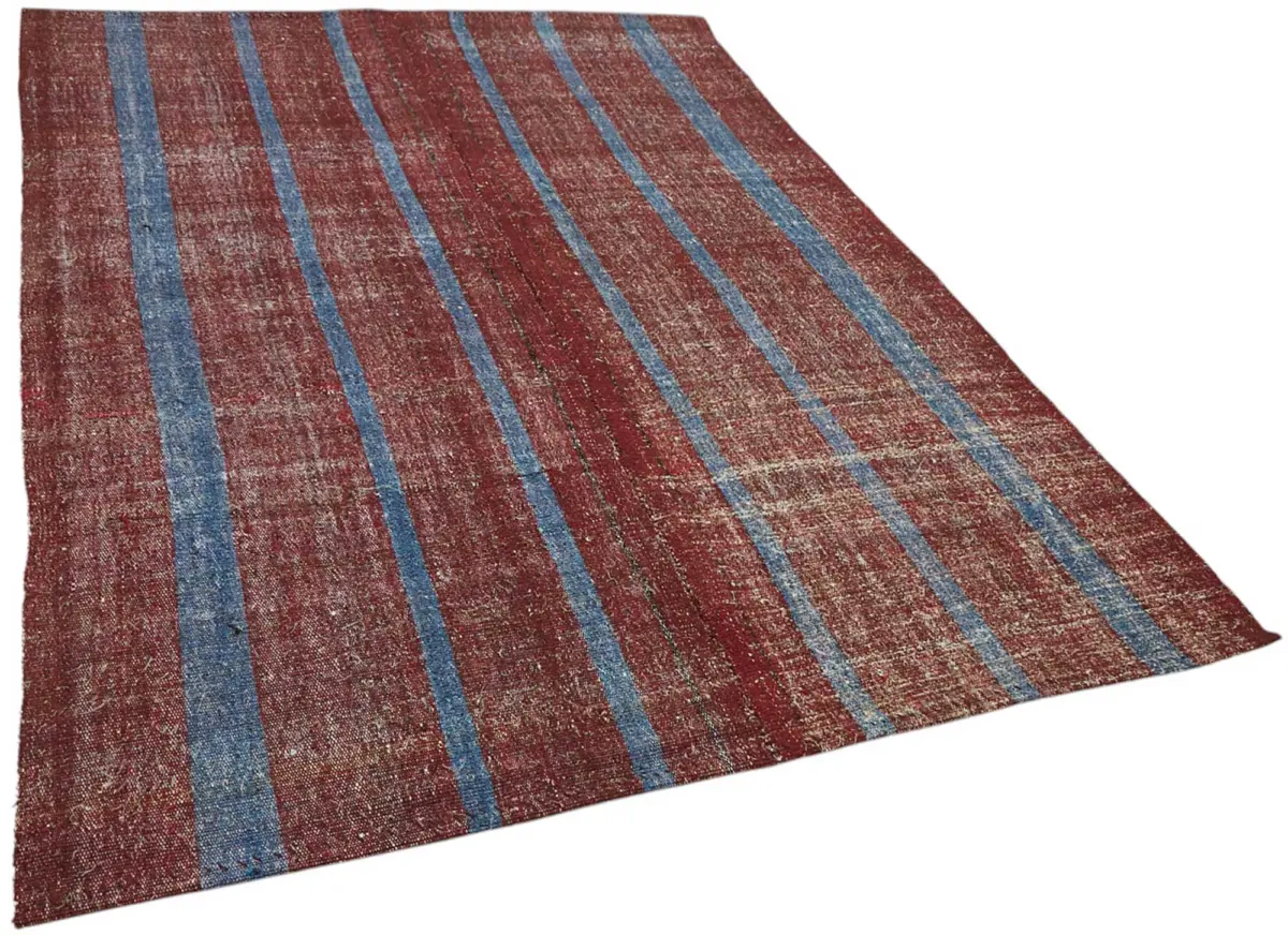 Chaput Çizgili Multi Renk Pamuk Üzerine Yün El Dokuma Kilim-183x250 - Görsel 2
