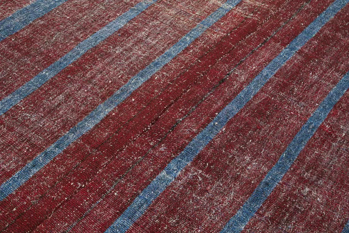 Chaput Çizgili Multi Renk Pamuk Üzerine Yün El Dokuma Kilim-183x250 - Görsel 5