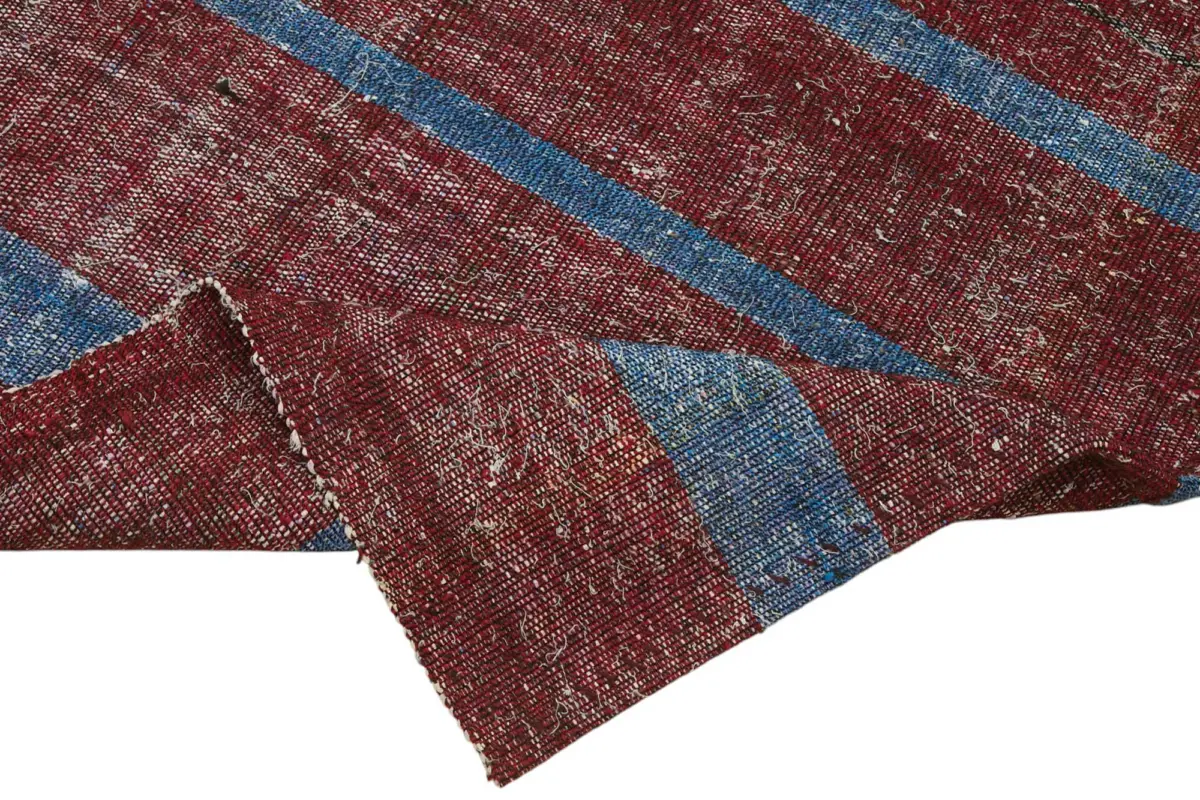 Chaput Çizgili Multi Renk Pamuk Üzerine Yün El Dokuma Kilim-183x250 - Görsel 6