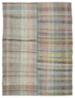 Chaput Çizgili Multi Renk Pamuk Üzerine Yün El Dokuma Kilim-182x251